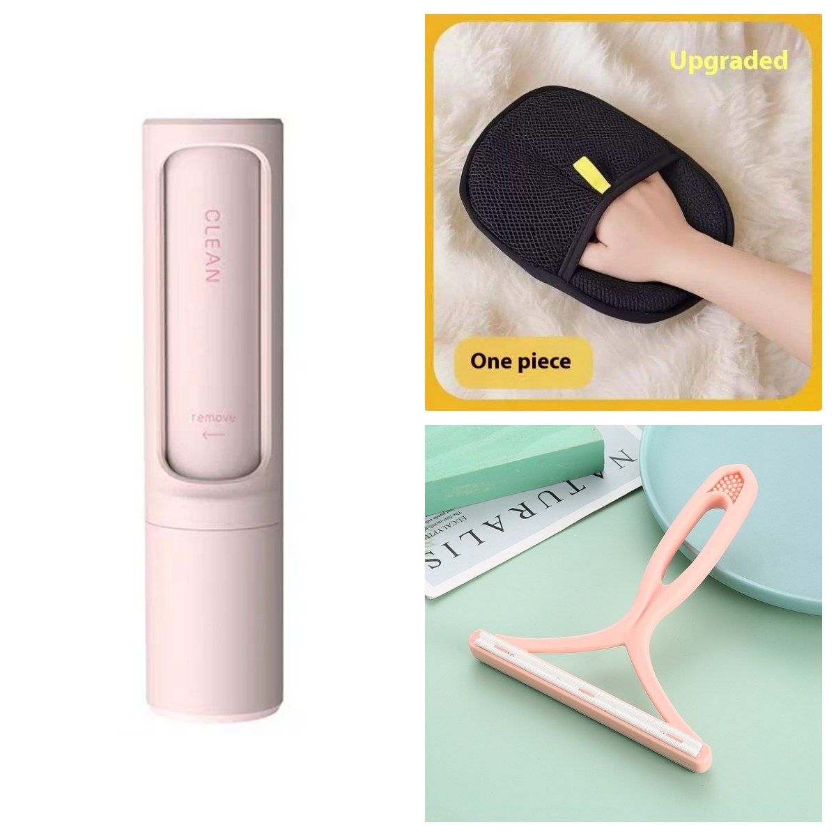 Pet hair roller — pink variant in package contents