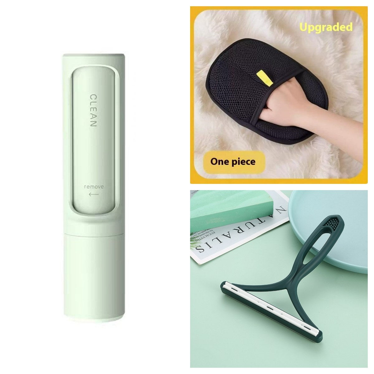 Pet hair roller — green variant in package contents