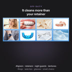 What the Ivelora ClearWave cleans: aligners, retainers, night guards, dentures, rings, watches, glasses and small chains